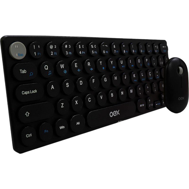 teclado e mouse sem fio oex retrô preto tm409