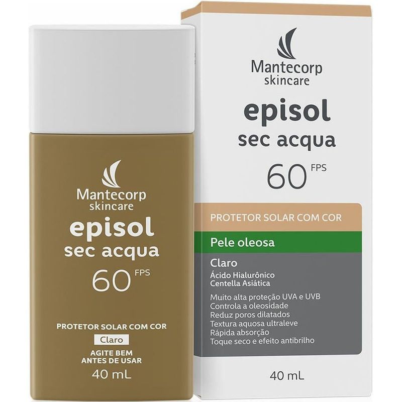 protetor solar facial mantecorp episol sec acqua fps60 cor claro 40ml