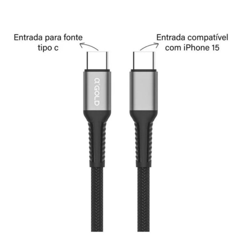 cabo usb-c para usb-c a'gold turbo 60w (mp)