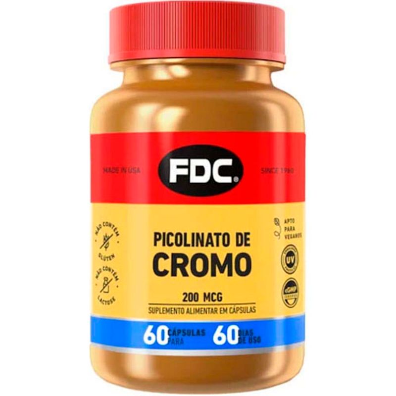 picolinato de cromo 200mcg 60 cápsulas suplemento alimentar fdc