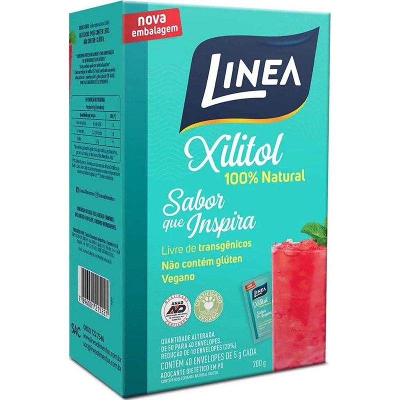 adoçante em pó linea xilitol 40 sachês de 5g