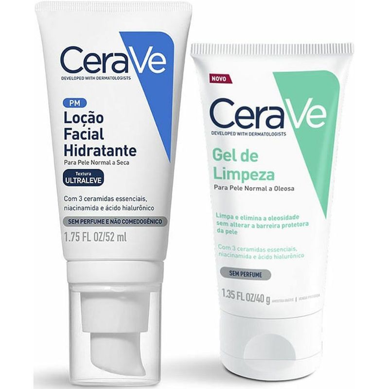 kit cerave loção facial hidratante 52ml + gel de limpeza 40g