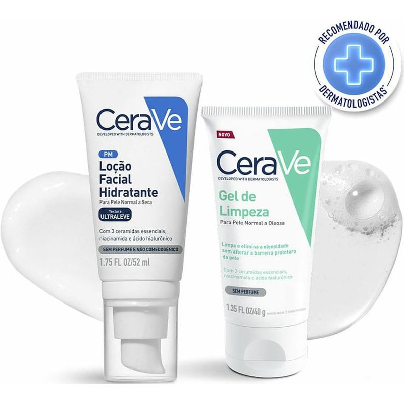 kit cerave loção facial hidratante 52ml + gel de limpeza 40g