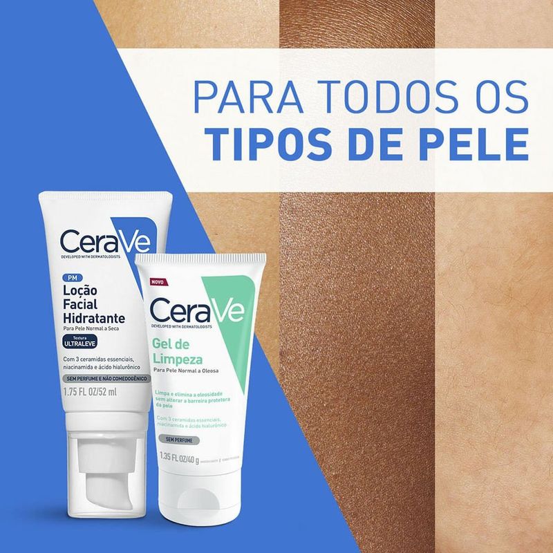 kit cerave loção facial hidratante 52ml + gel de limpeza 40g