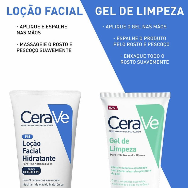 kit cerave loção facial hidratante 52ml + gel de limpeza 40g