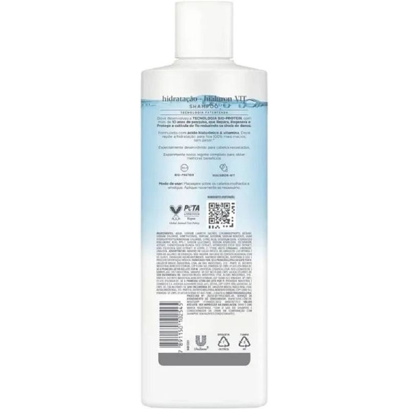 shampoo dove hidratação + hialuron-vit 370ml