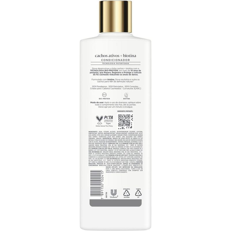 condicionador dove cachos ativos + biotina 370ml