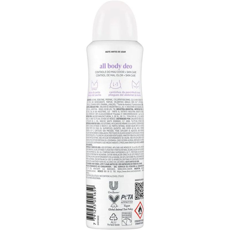 desodorante corporal aerosol dove all body deo lavanda & camomila 150ml