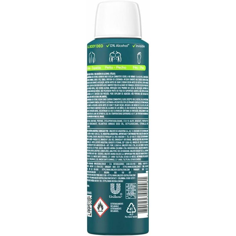 desodorante corporal aerosol rexona all body deo active fresh 150ml
