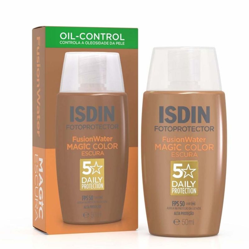 protetor solar facial isdin fusion water magic color fps50 cor escura 50ml
