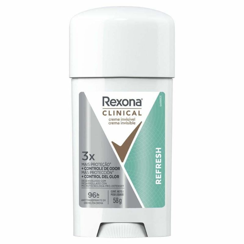 desodorante antitranspirante em creme rexona clinical refresh 58g