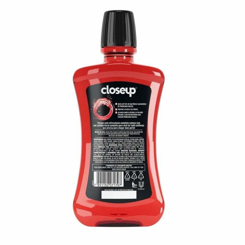 enxaguante bucal closeup red hot proteção 360 fresh zero álcool 500ml