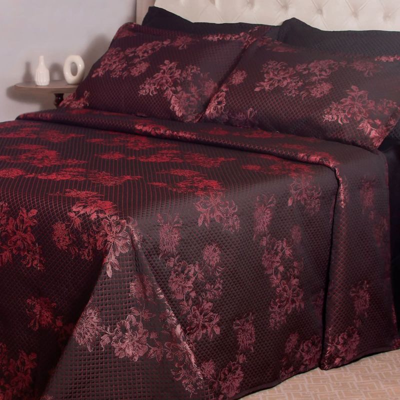 kit colcha queen branyl 3 peças dalia preto e vermelho 235x260cm (mp)