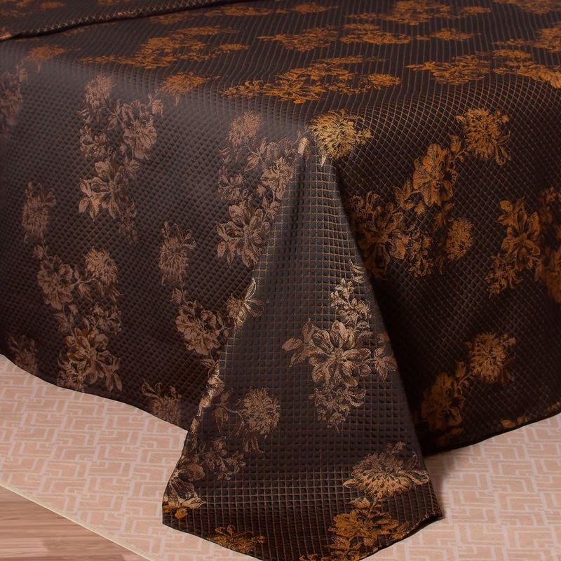 kit colcha queen branyl 3 peças dalia preto e mostarda 235x260cm (mp)