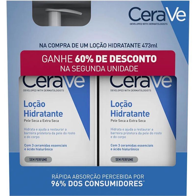 kit loção hidratante corporal cerave pele seca e extra seca 473ml 2 unidades