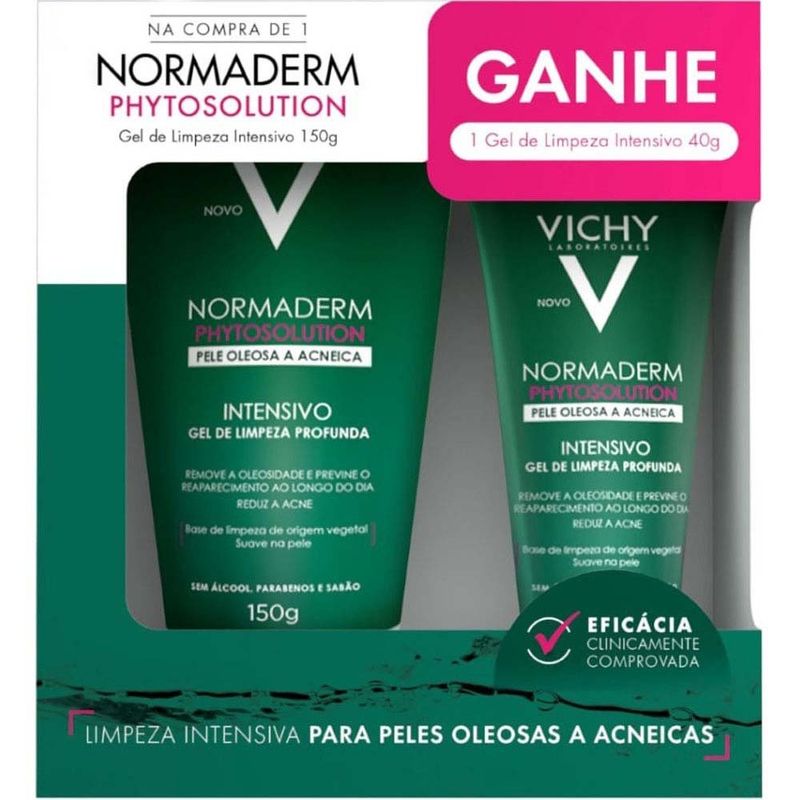 kit gel de limpeza facial vichy normaderm phytosolution 150g + 40g
