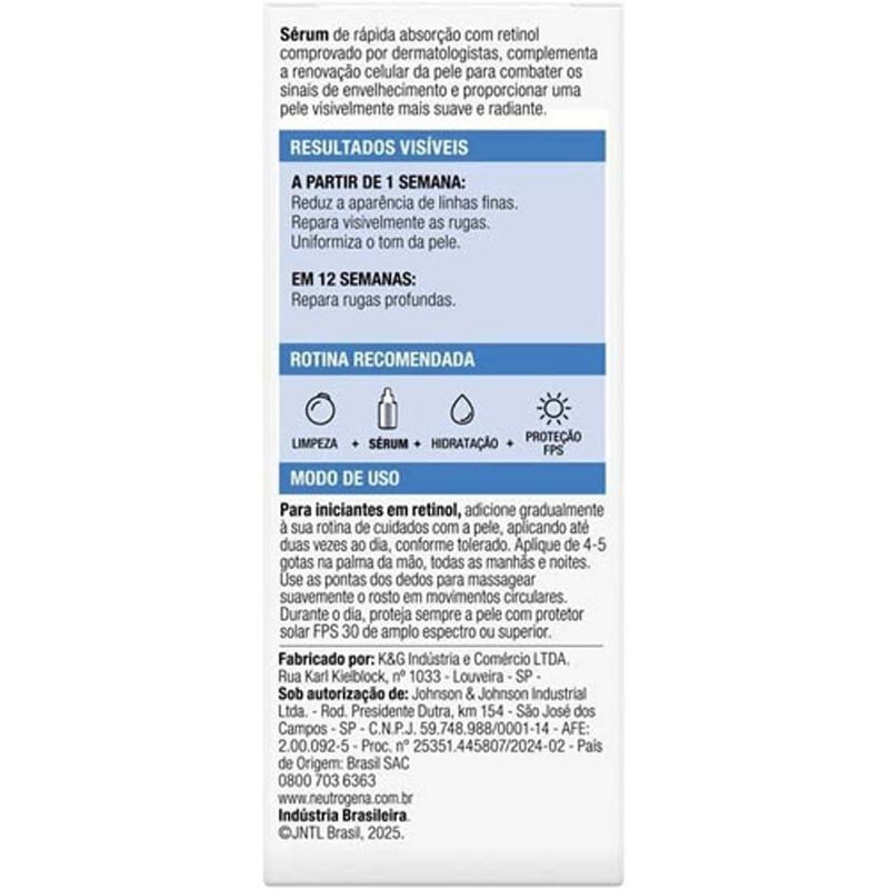 sérum antissinais neutrogena retinol boost 0.3% retinol puro 30ml