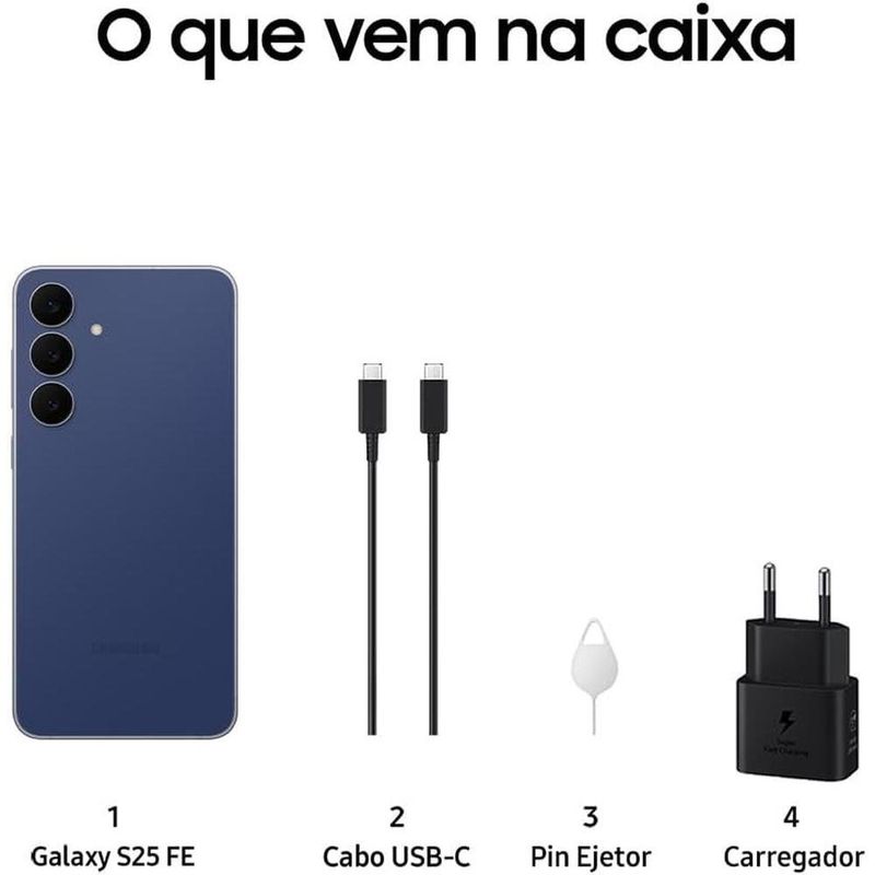 smartphone samsung s25 fe 128 gb azul tela 6.7" câmera 50mp 8gb ram