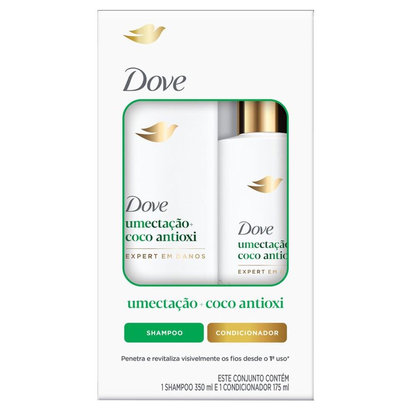 kit shampoo 350ml + condicionador 175ml dove umectação e coco antioxi