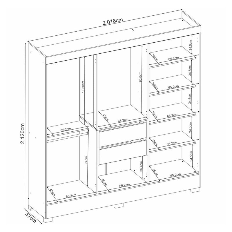 guarda-roupa 6 portas 2 gavetas baumon autazes cor cinamomo com off white 63220