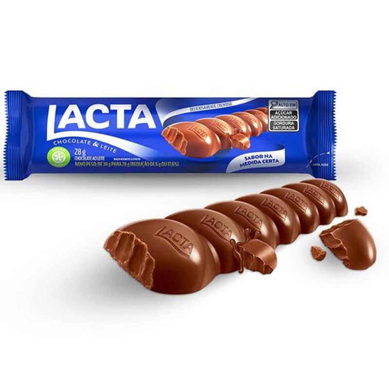 barra de chocolate lacta ao leite 28g