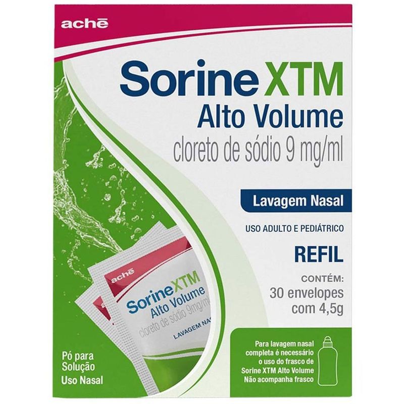 sorine xtm cloreto de sódio lavagem nasal alto volume 30 sachês 4,5g pó para solução refil aché