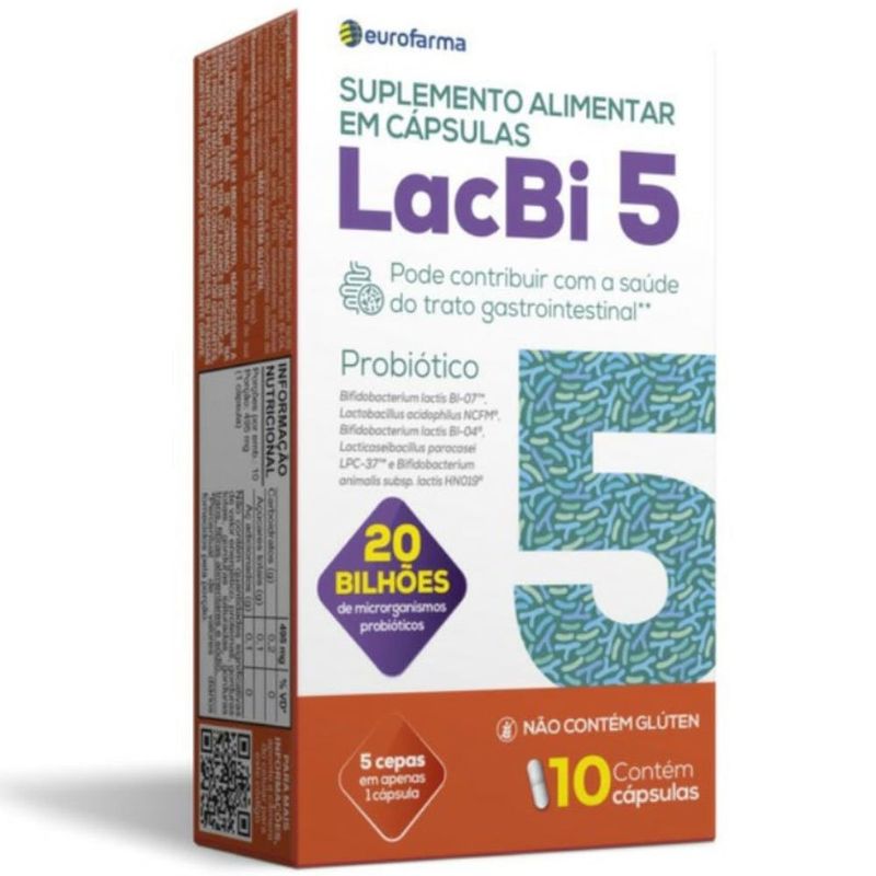 lacbi 5 probiótico 10 cápsulas suplemento alimentar eurofarma
