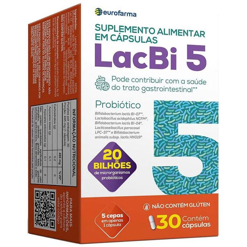 lacbi 5 probiótico 30 cápsulas suplemento alimentar eurofarma