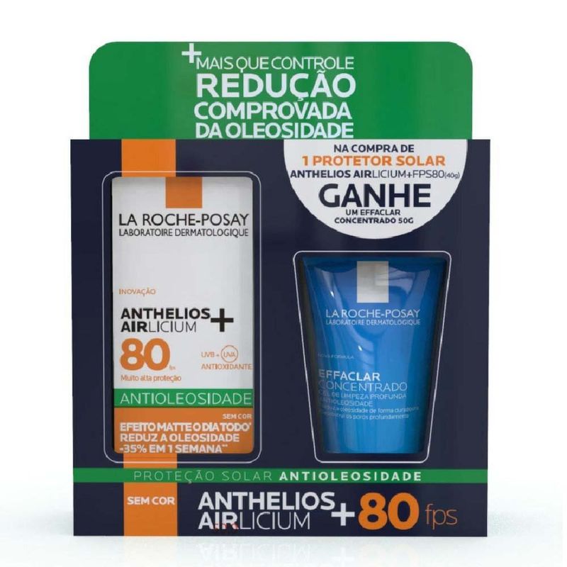 kit la roche posay protetor solar anthelios airlicium+ fps80 40g + gel de limpeza effaclar concentrado 50g