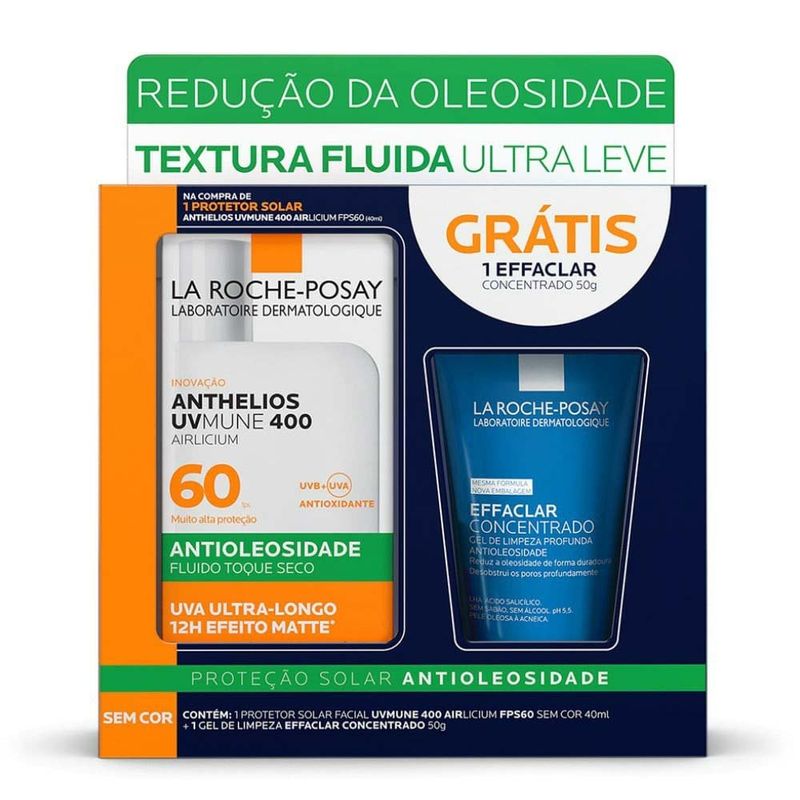 kit la roche-posay protetor solar facial anthelios uvmune airlicium fps60 40ml + gel de limpeza effaclar concentrado 50g