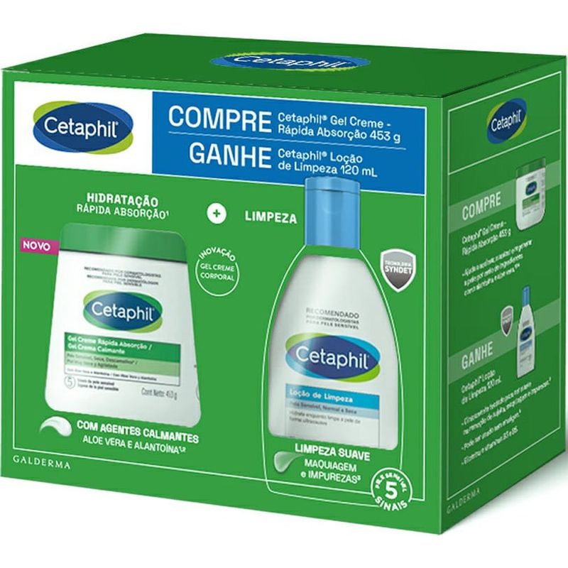 kit cetaphil gel creme rápida absorção 453g + loção de limpeza 120ml