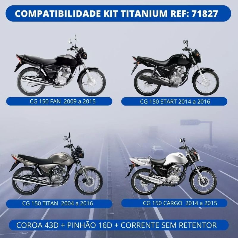 kit relação riffel titanium titan/start/cargo/fan 150 2004-2016 (mp)