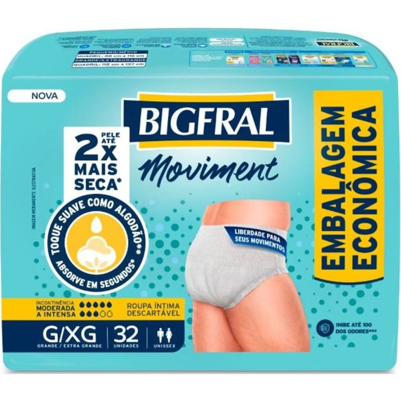 roupa íntima bigfral moviment g/xg unissex 32 unidades