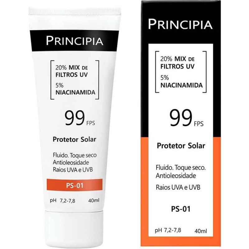 protetor solar principia 20% mix de filtros uv + 5% niacinamida fps99 ps-01 40ml