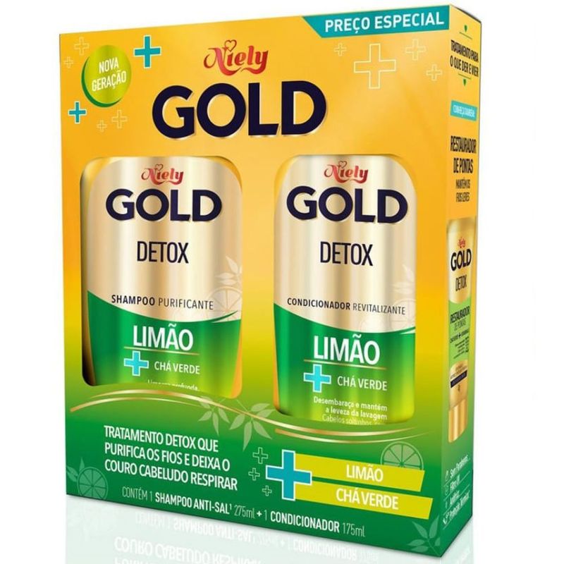 shampoo 275ml e condicionador 175ml detox limão + chá verde niely gold