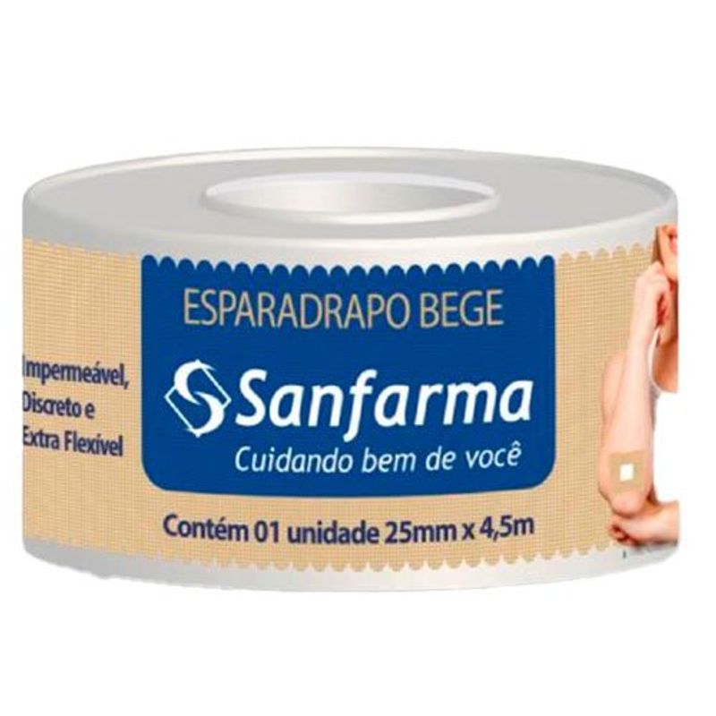esparadrapo impermeável sanfarma 25mm x 4,5m bege 1 unidade