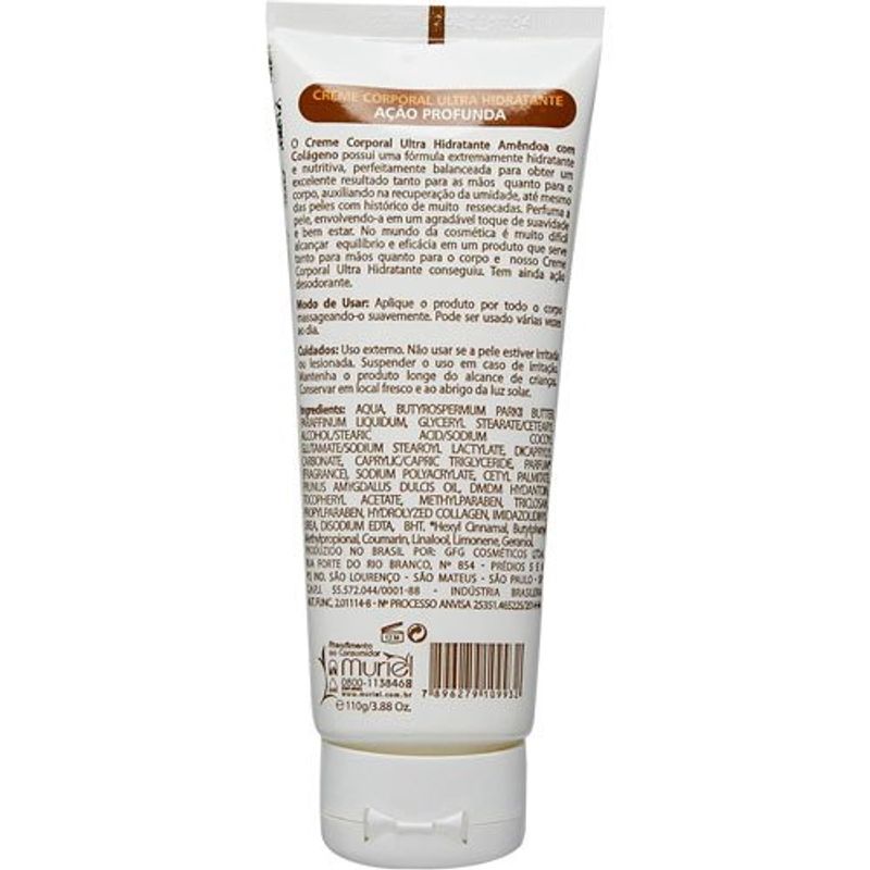 creme corporal ultra hidratante amêndoa com colágeno 110g muriel