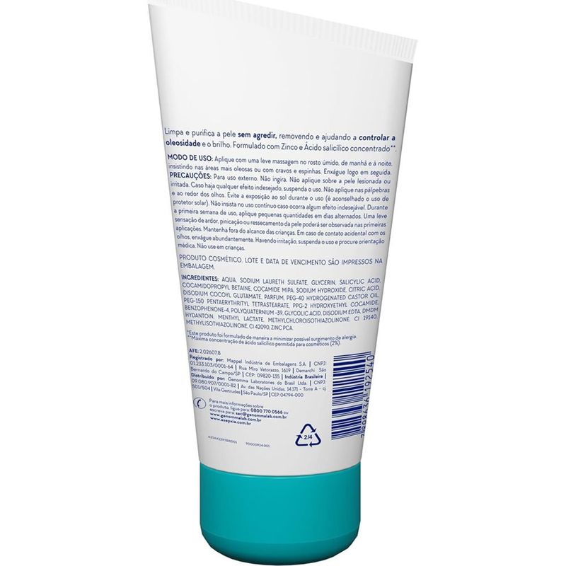 gel de limpeza facial asepxia gen antioleosidade 150ml