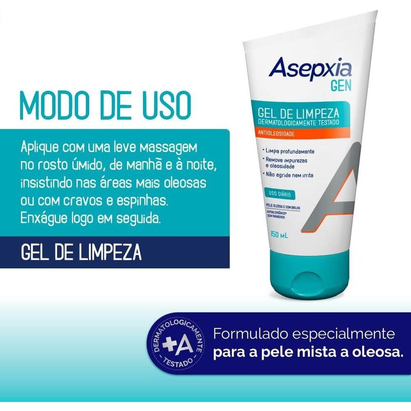 gel de limpeza facial asepxia gen antioleosidade 150ml