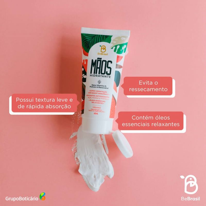 creme hidratante para mãos bebrasil vitamina e pullulan & resveratrol 60ml