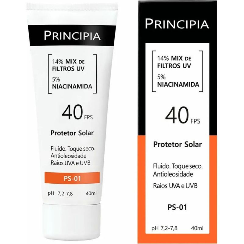 protetor solar facial principia 14% mix de filtros uv + 5% niacinamida fps40 ps-01 40ml
