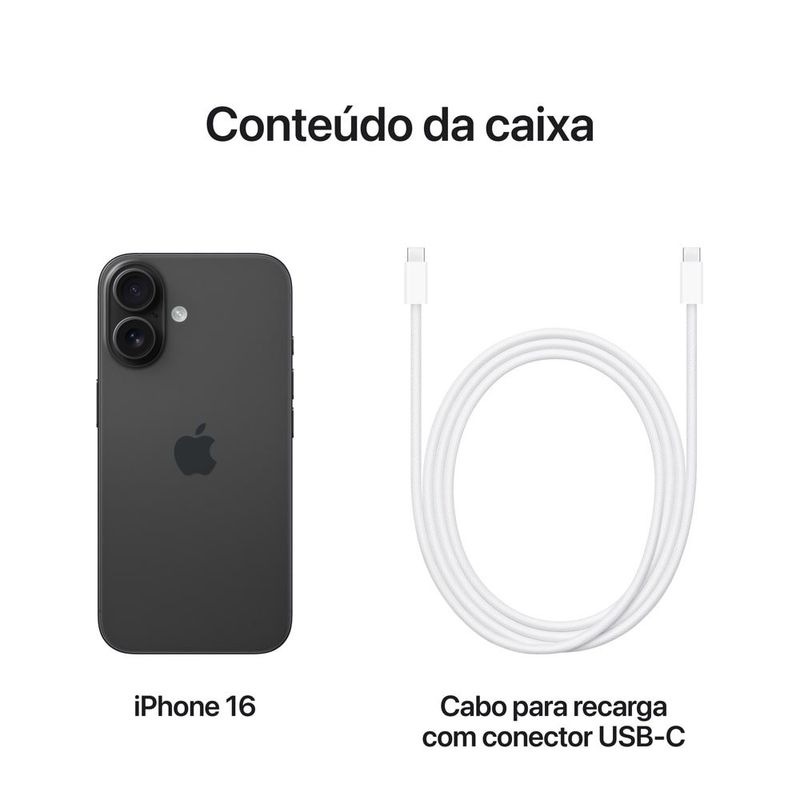 apple iphone 16 128gb preto tela 6.1" ios 18