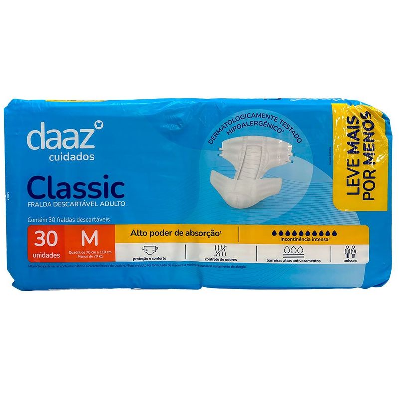 fralda descartável adulto geriátrica daaz classic tamanho m 30 unidades