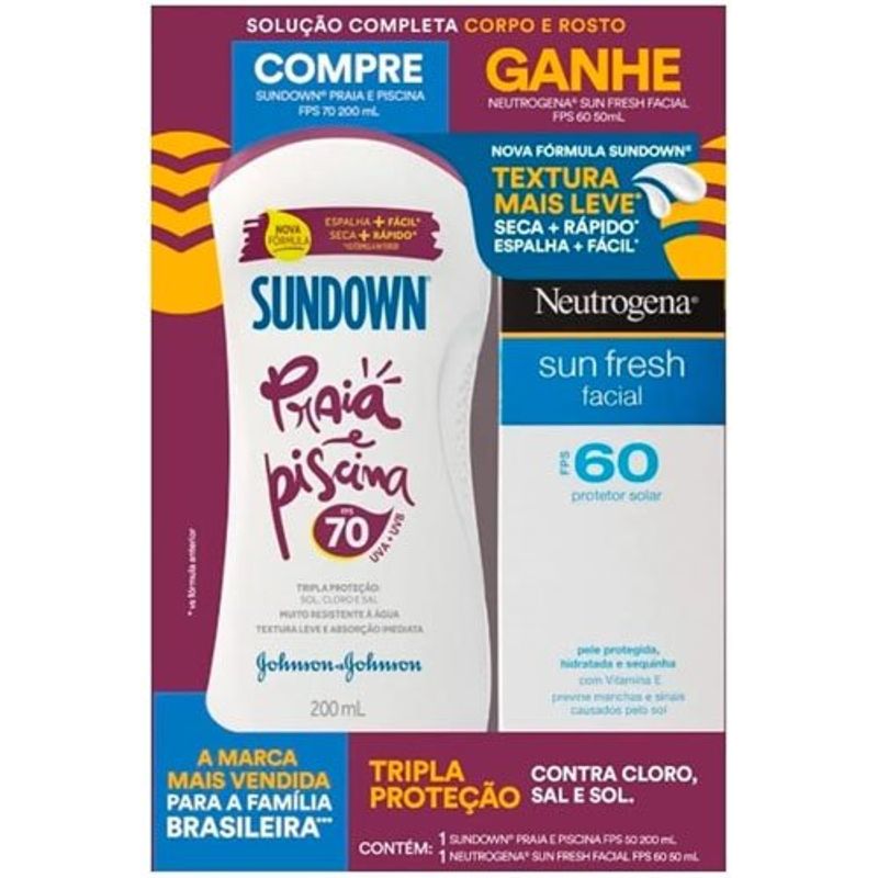 kit protetor solar sundown fps70 200ml + neutrogena sun fresh facial fps60 50ml