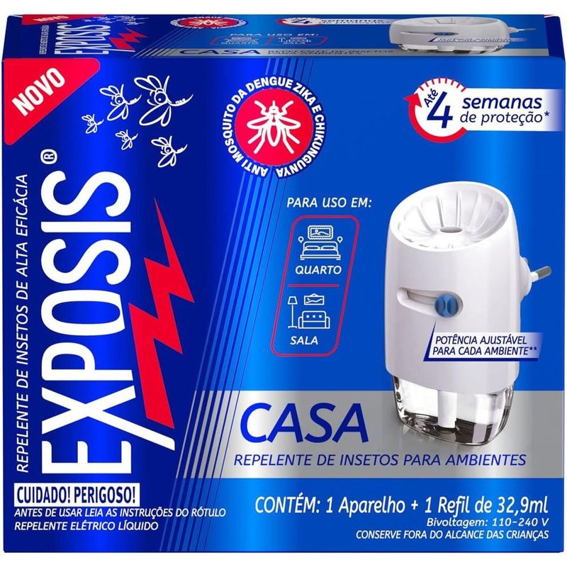 repelente elétrico líquido exposis casa aparelho + refil 32,9ml