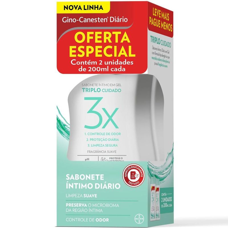 kit sabonte íntimo gino-canesten tripla proteção 200ml 2 unidades