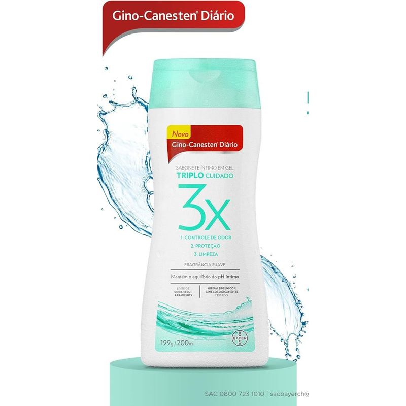 kit sabonte íntimo gino-canesten tripla proteção 200ml 2 unidades