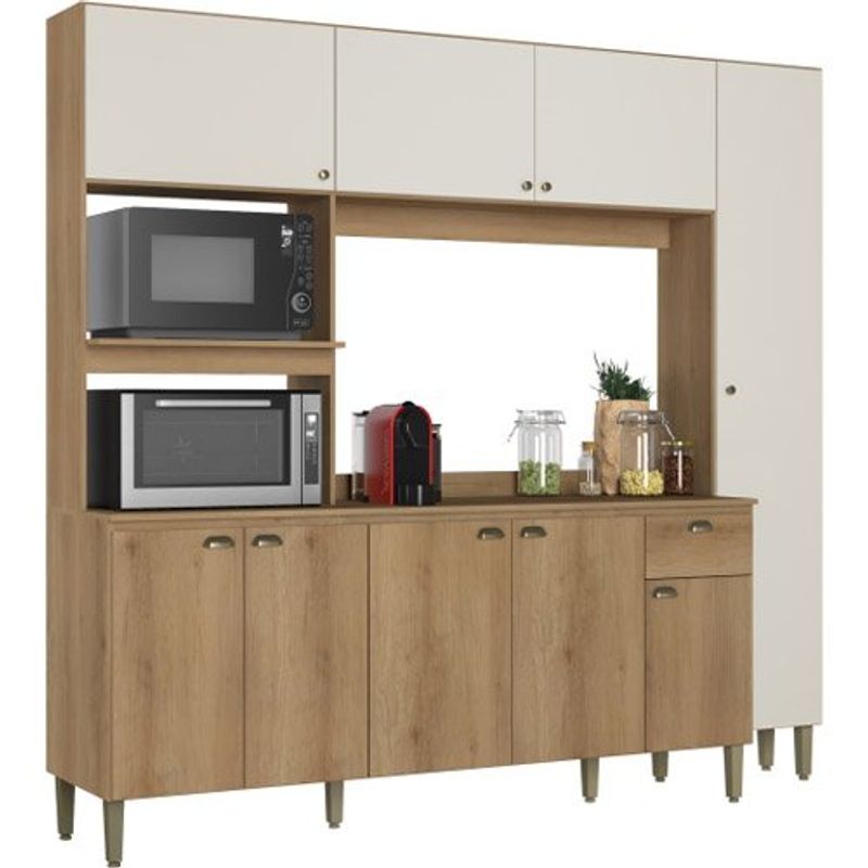 kit cozinha 9 portas e 1 gaveta cor capuccino com off white açaí cmb132
