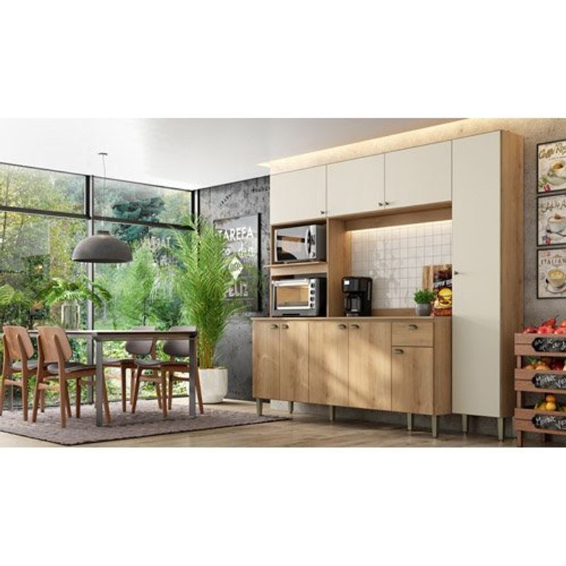 kit cozinha 9 portas e 1 gaveta cor capuccino com off white açaí cmb132