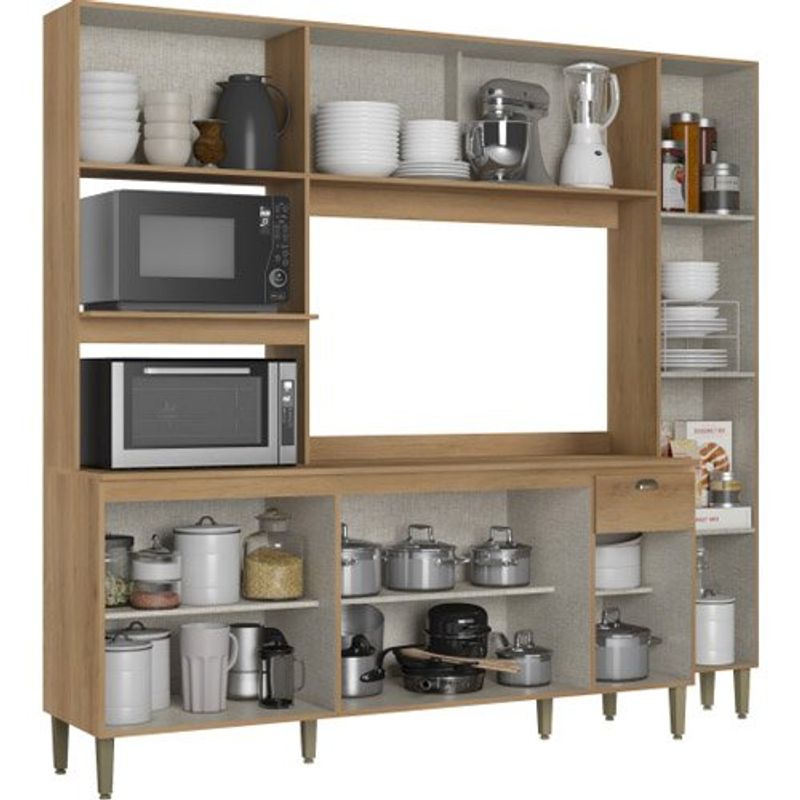 kit cozinha 9 portas e 1 gaveta cor capuccino com off white açaí cmb132